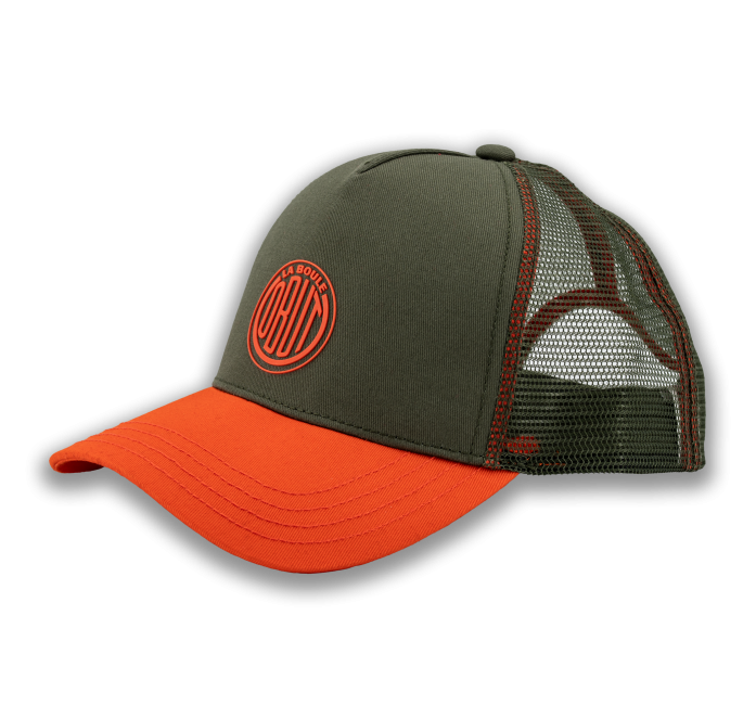 Khakifarbene Cap mit orangefarbenem Vintage-Logo
