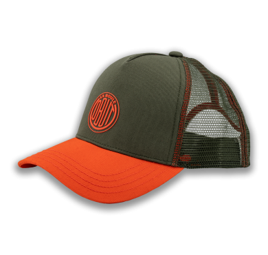 Khaki baseball cap with orange vintage logo