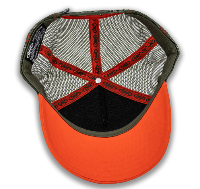 Khaki baseball cap with orange vintage logo