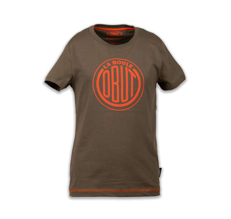 Khakifarbenes T-Shirt für Kinder mit oragefarbenem Vintage-Logo Khakifarbenes T-Shirt für Kinder mit oragefarbenem Vintage-Logo
