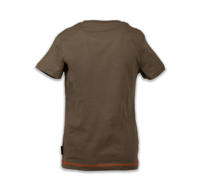 Kaki kinder-T-shirt met vintage oranje logo Kaki kinder-T-shirt met vintage oranje logo