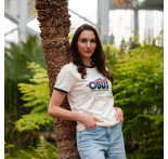 Camiseta unisex blanca con logotipo retro Camiseta unisex blanca con logotipo retro
