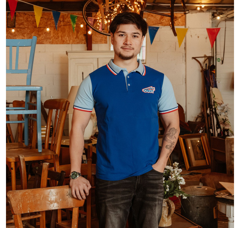 Polo homme bleu logo rétro Polo homme bleu logo rétro