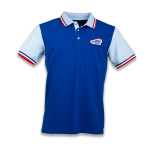 Blauwe herenpolo met retro logo Blauwe herenpolo met retro logo