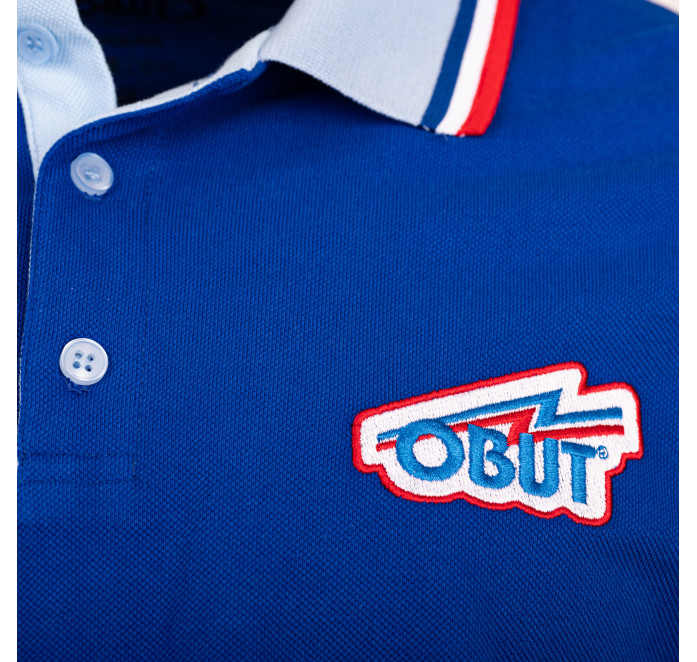Blå pikétröja för herr med retro-logotyp Blå pikétröja för herr med retro-logotyp